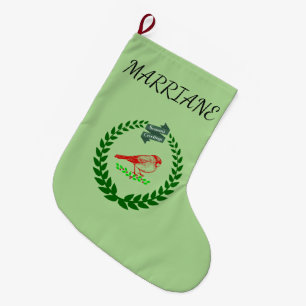 Cardinal Holly Wreath Seasons Green Large Christmas Stocking