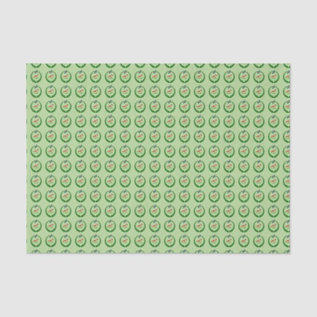 Cardinal Holly Wreath Seasons Light Green Tile Tissue Paper (Front)