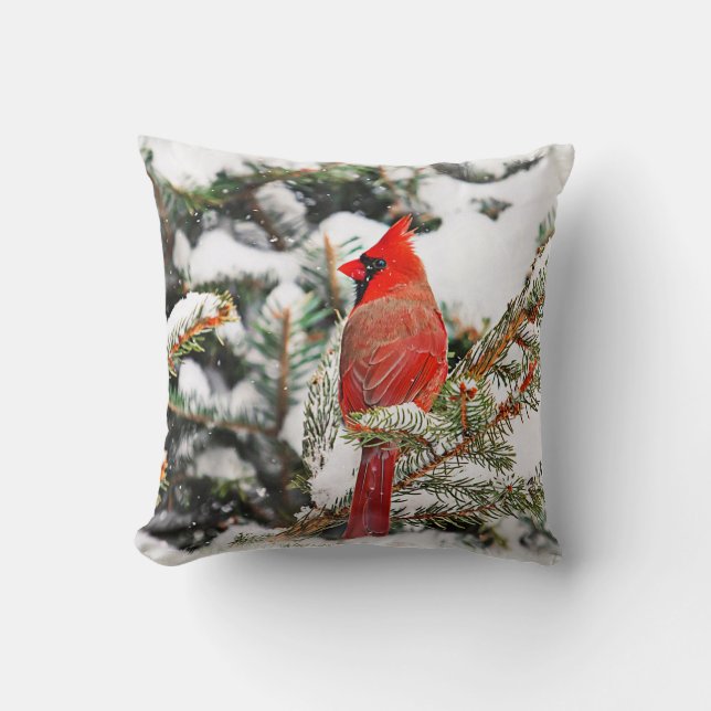 Cardinal in a pine tree cushion (Front)