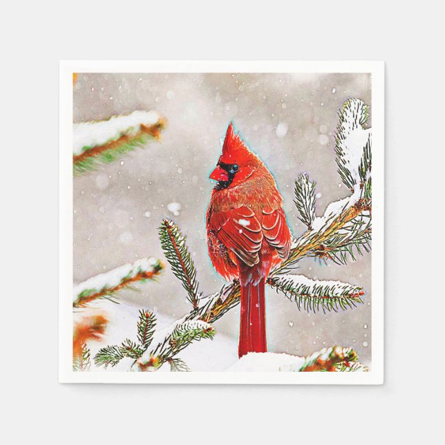 Cardinal in a pine tree napkin (Front)