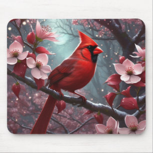 Cardinal in Dogwood Tree Mouse Mat