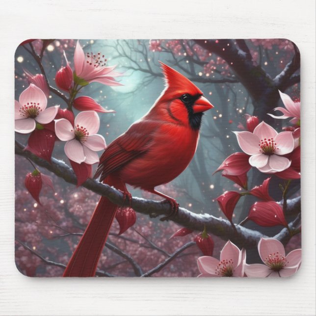 Cardinal in Dogwood Tree  Mouse Mat (Front)