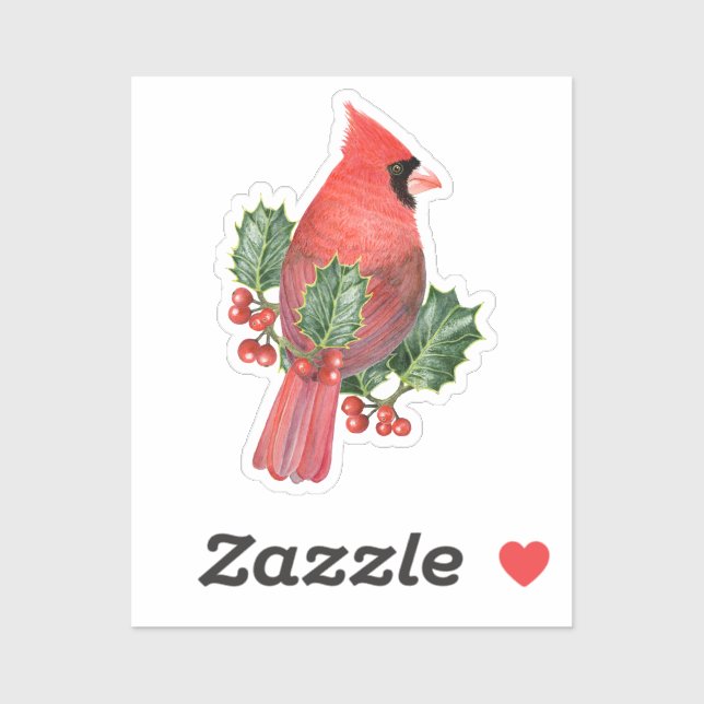Cardinal in Holly Vinyl Sticker (Sheet)