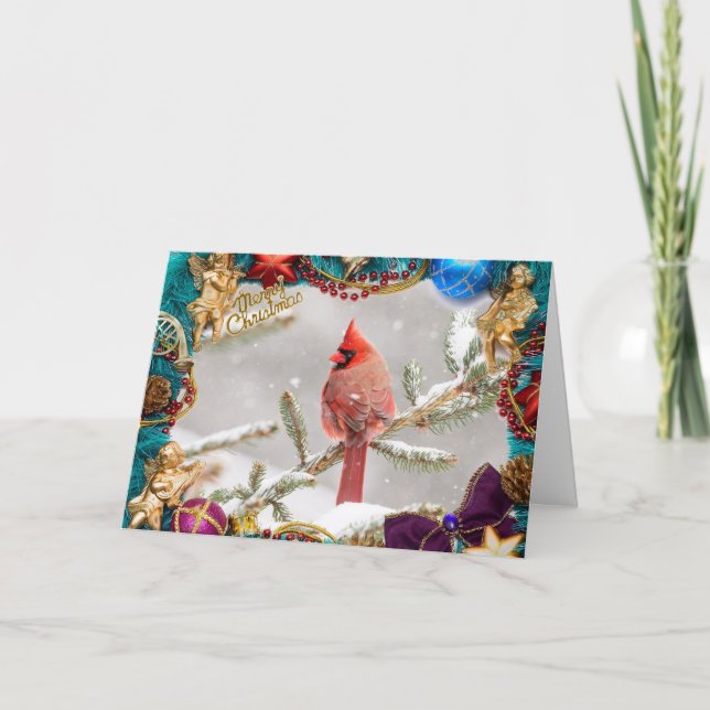 Cardinal in Snow Christmas Card (Front)