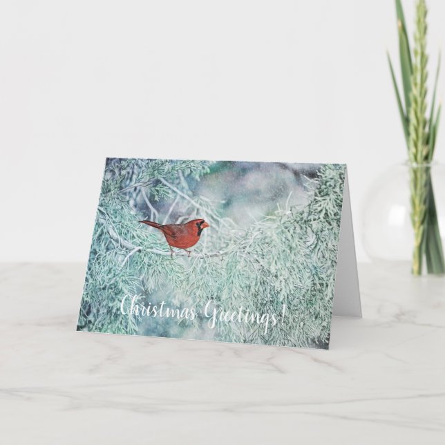 Cardinal in Snow Faith Christmas Card (Front)