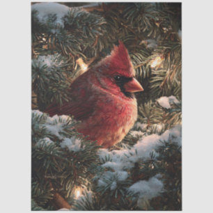 Cardinal in Snowy Pine Decoupage Tissue Paper