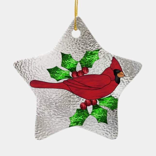 Cardinal in Stained Glass Ceramic Tree Decoration (Front)