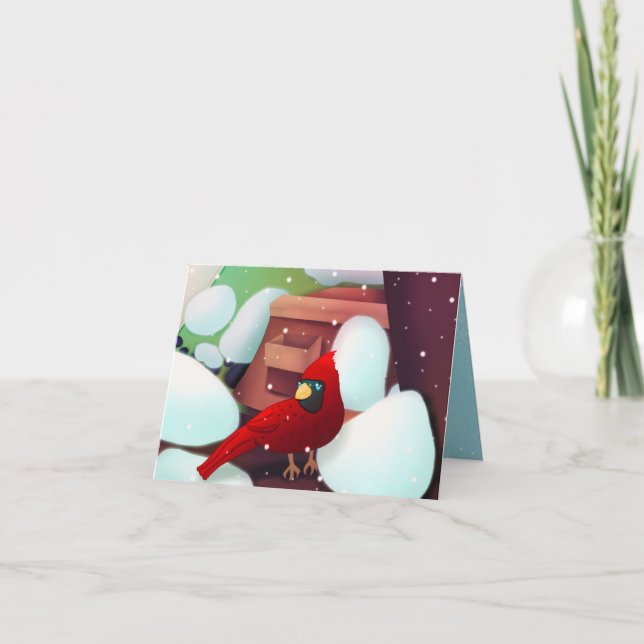 Cardinal In The Country Christmas Holiday Card (Front)