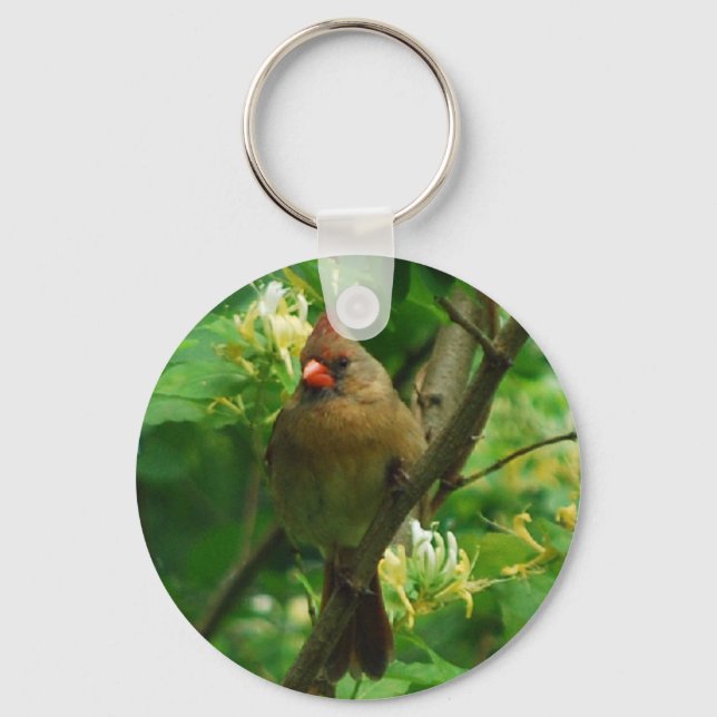 Cardinal in the honeysuckles keychain (Front)