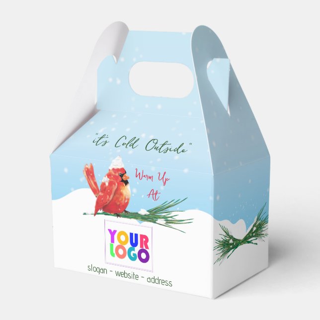 Cardinal In The Snow Business Logo Christmas Favour Box (Front Side)