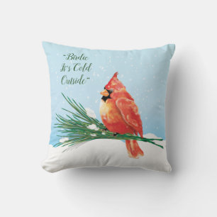 Cardinal In The Snow Christmas Holiday Cushion