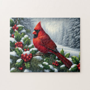 Cardinal In The Snow Jigsaw Puzzle