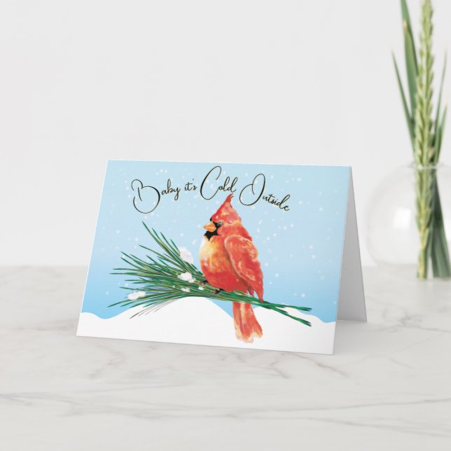 Cardinal in the Snow Lonely Christmas Card (Front)