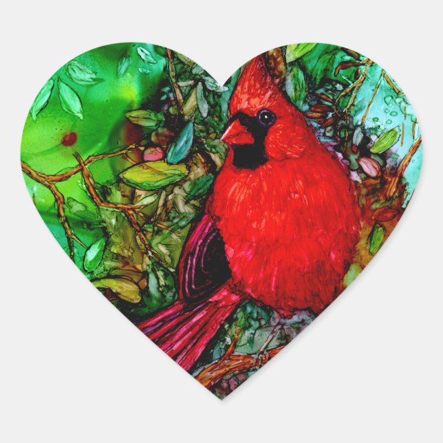 Cardinal In the Tree Heart Sticker (Front)