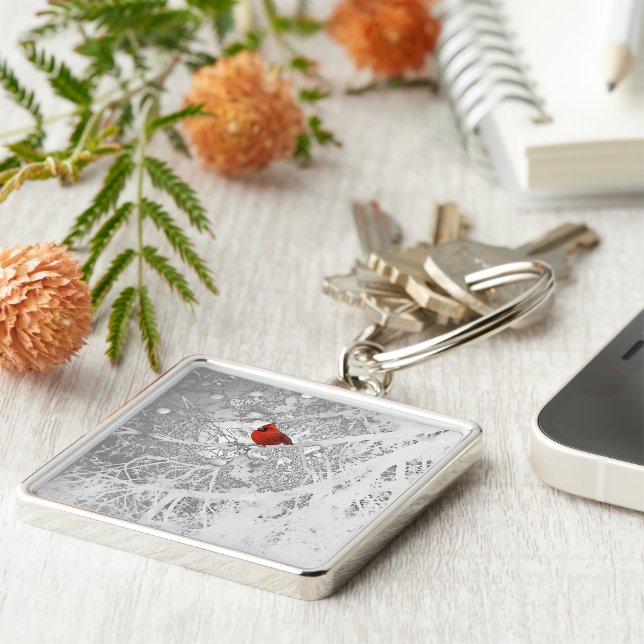 Cardinal in Winter Key Ring (Side)