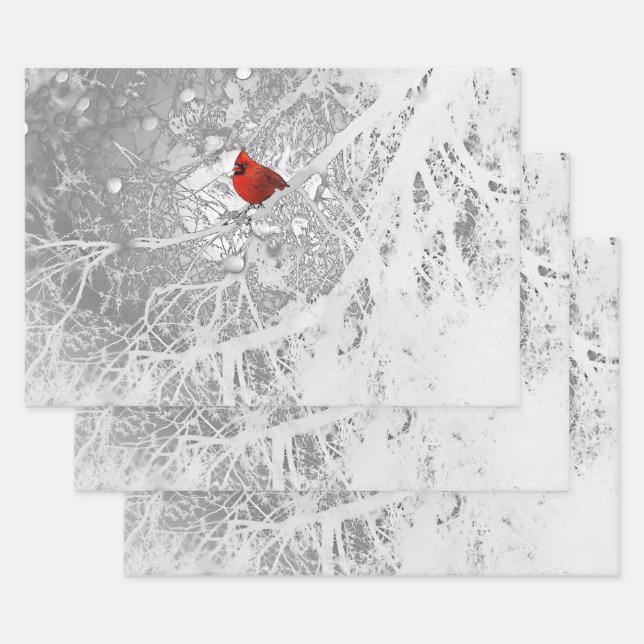 Cardinal in Winter Wrapping Paper Sheet (Set)