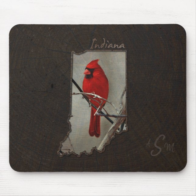 Cardinal Indiana cut out on Wood Background Mouse Mat (Front)