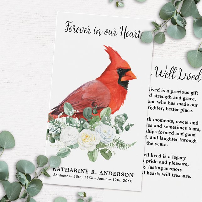 Cardinal Memorial Floral Funeral Prayer Card (Creator Uploaded)
