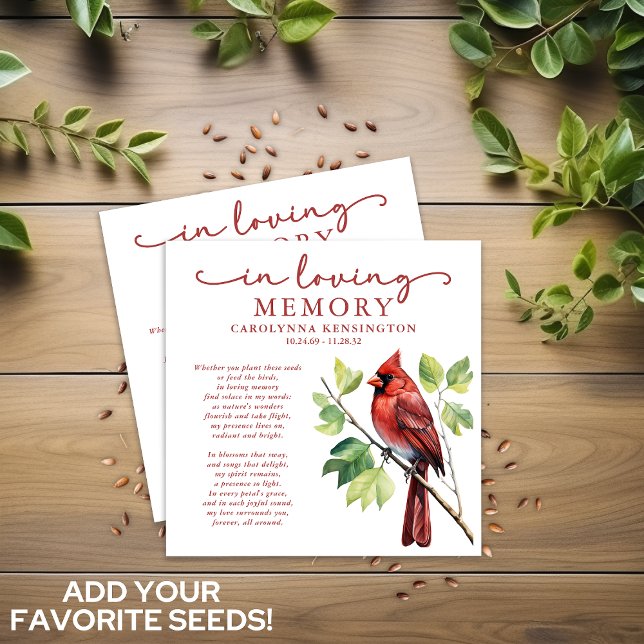 Cardinal Memorial Funeral Bird Seed Packet Envelope (Cardinal Memorial Funeral Bird Seed Packet Envelopes)