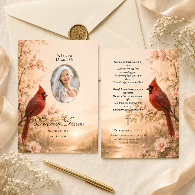Cardinal Memorial Funeral Program for Her Invitation (Creator Uploaded)