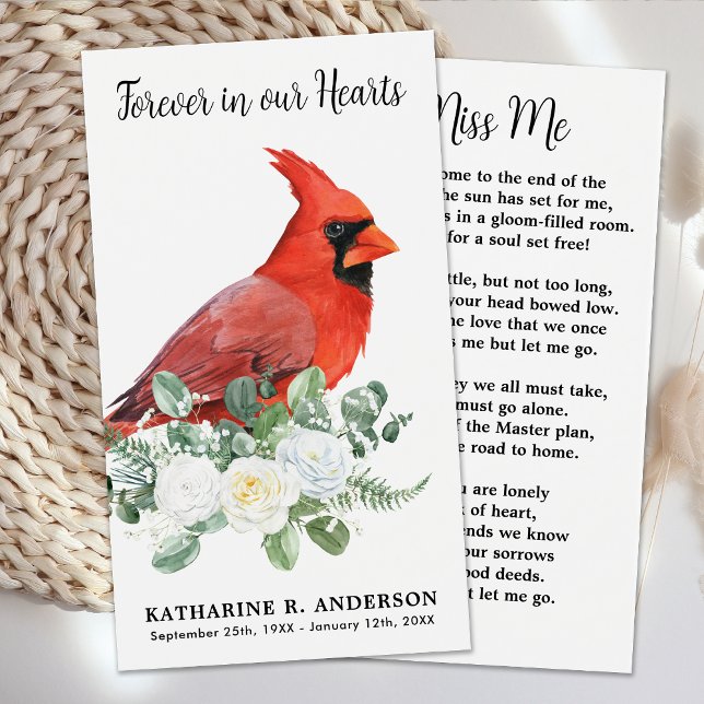 Cardinal Memorial Poem Floral Funeral Prayer Card (Creator Uploaded)