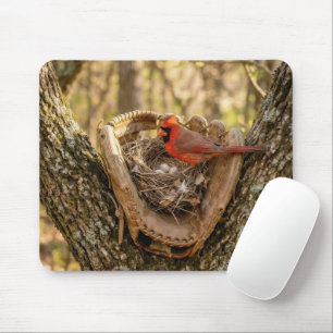 Cardinal Nest in a Baseball Glove Mouse Mat