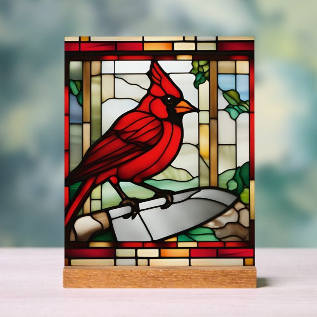 Cardinal of Protection Stained Glass Inspired Acrylic Sign (Neutral)