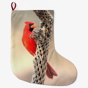 Cardinal on a Cholla Large Christmas Stocking