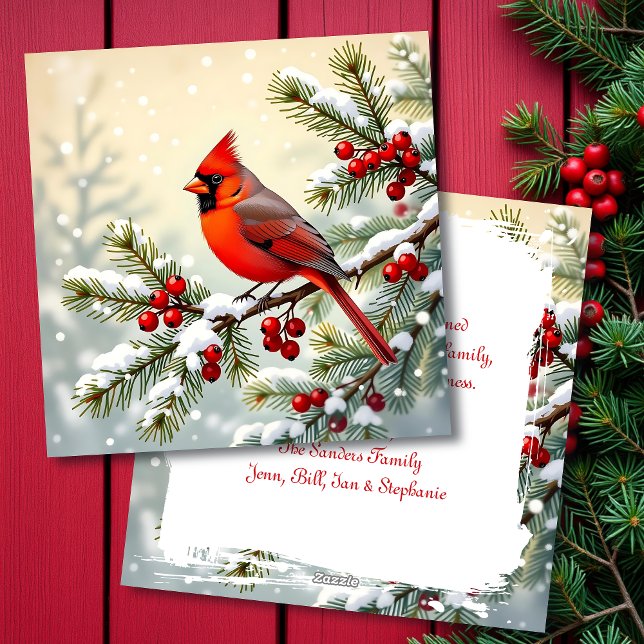 Cardinal on a Snowy Branch Personalised Christmas Holiday Card (Creator Uploaded)