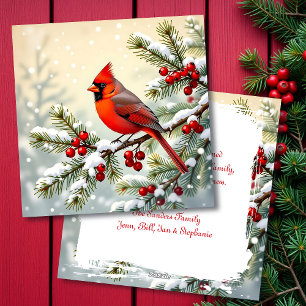 Cardinal on a Snowy Branch Personalized Christmas Holiday Card