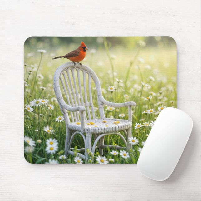 Cardinal On a Wicker Chair Mouse Mat (With Mouse)
