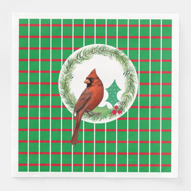 Cardinal On A Wreath Paper Napkin (Front)