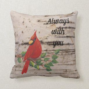 Cardinal on Birch Bark, sympathy saying Cushion