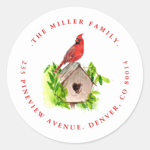Cardinal On Bird House Holiday Seal / Address