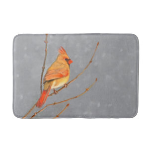 Cardinal on Branch Painting - Original Bird Art Bath Mat