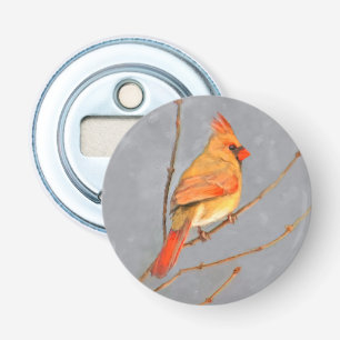 Cardinal on Branch Painting - Original Bird Art Bottle Opener