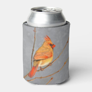 Cardinal on Branch Painting - Original Bird Art Can Cooler