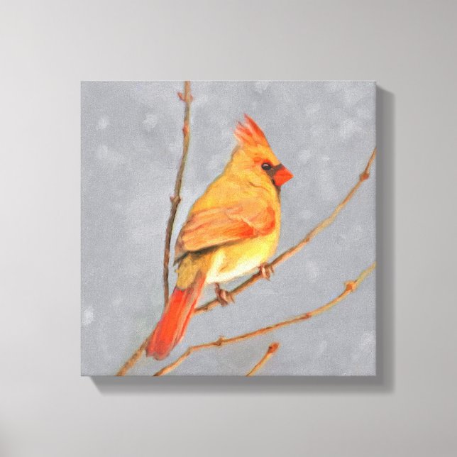 Cardinal on Branch Painting - Original Bird Art Canvas Print (Front)