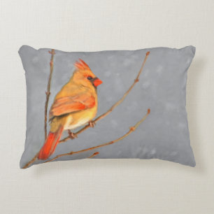 Cardinal on Branch Painting - Original Bird Art Decorative Cushion