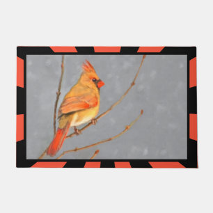 Cardinal on Branch Painting - Original Bird Art Doormat