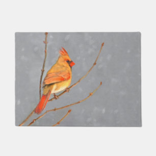 Cardinal on Branch Painting - Original Bird Art Doormat
