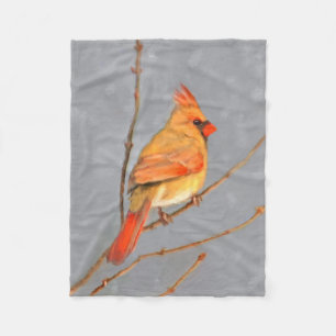 Cardinal on Branch Painting - Original Bird Art Fleece Blanket