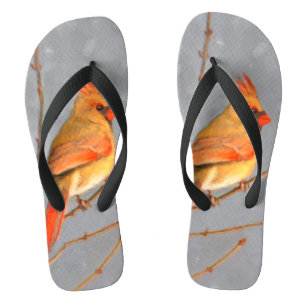 Cardinal on Branch Painting - Original Bird Art Flip Flops
