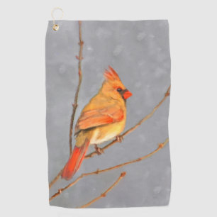 Cardinal on Branch Painting - Original Bird Art Golf Towel