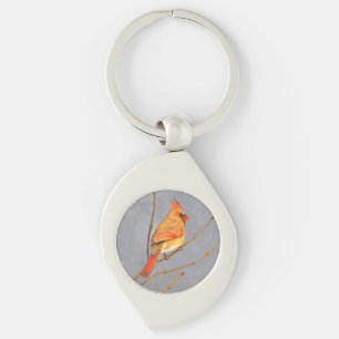 Cardinal on Branch Painting - Original Bird Art Key Ring