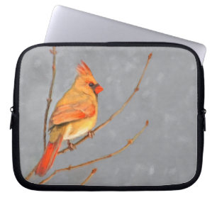 Cardinal on Branch Painting - Original Bird Art Laptop Sleeve