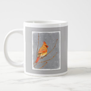 Cardinal on Branch Painting - Original Bird Art Large Coffee Mug