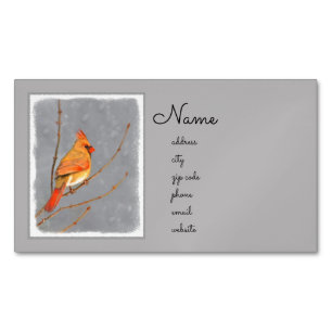 Cardinal on Branch Painting - Original Bird Art Magnetic Business Card