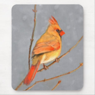 Cardinal on Branch Painting - Original Bird Art Mouse Mat