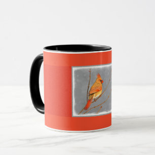 Cardinal on Branch Painting - Original Bird Art Mug